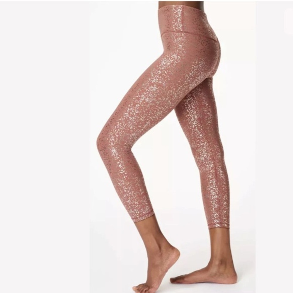 Sweaty Betty Goddess Foil Disco Pink Metallic Full Length Leggings - Picture 3 of 10